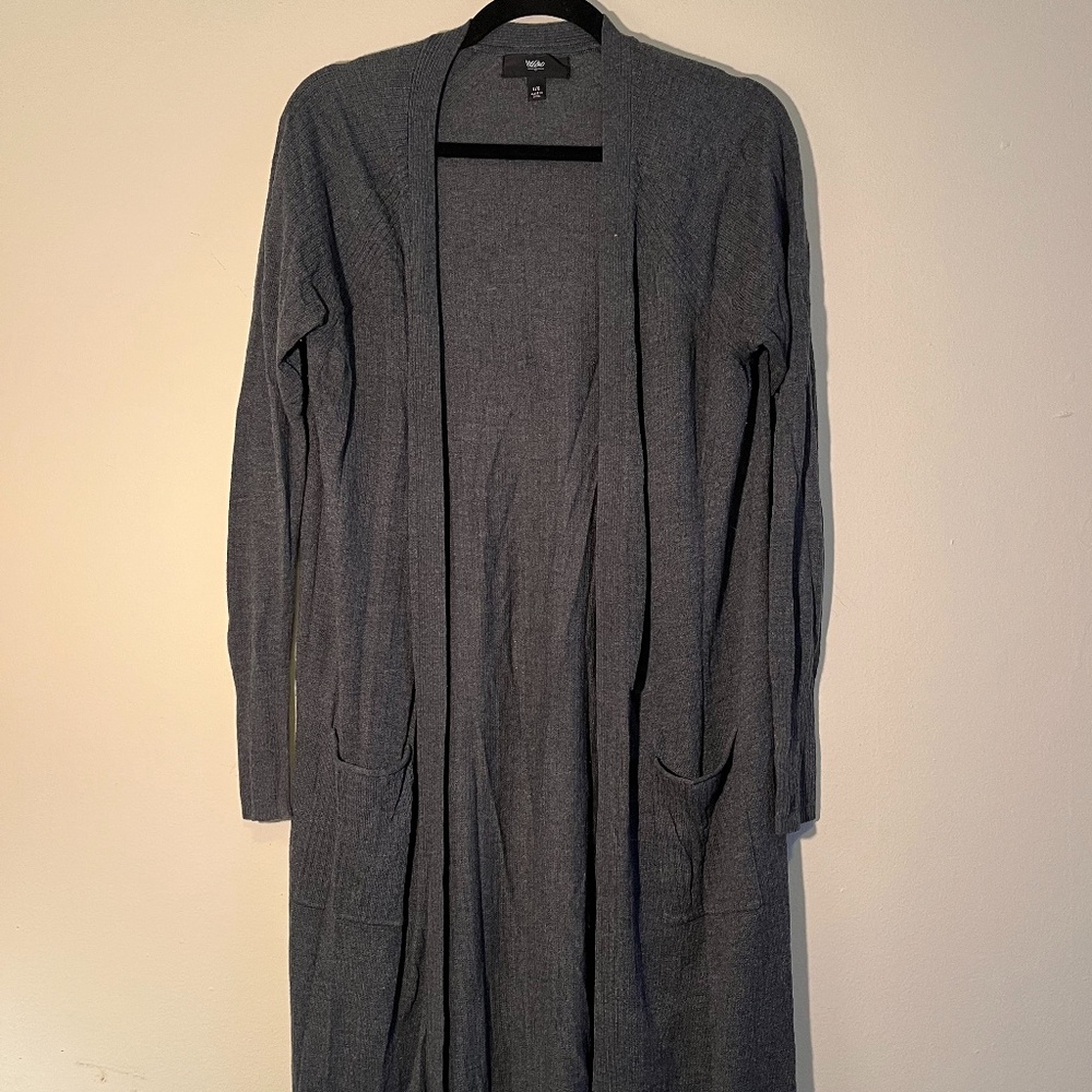 Long Gray Mossimo Cardigan Sweater Size Large